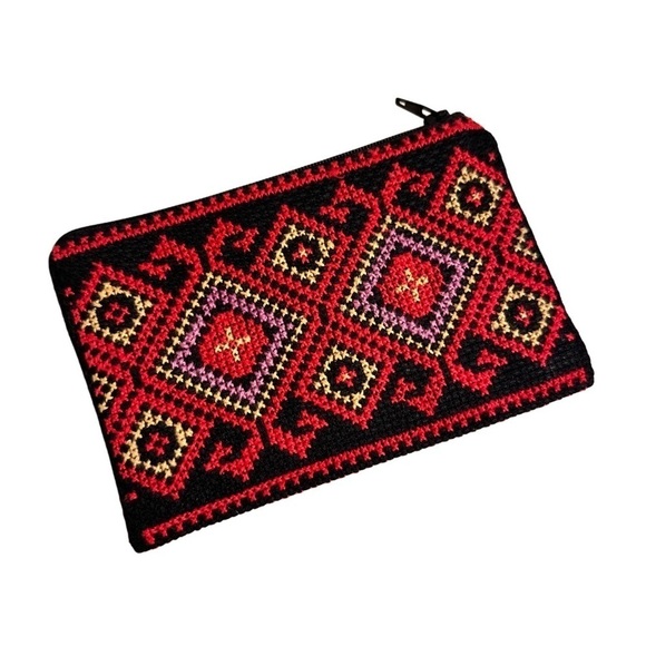 NWT Zip PouchEmbroidered Cross Stitched Palestinian Tatreez Handmade Traditional - Picture 5 of 11